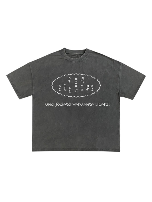 Washed Grey 'Una Società Vermente Libera.' T-Shirt